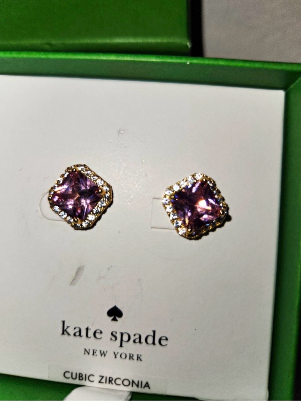 kate spade New York Pink CZ Halo Stud Earrings Butterfly Closure Square(NWT)